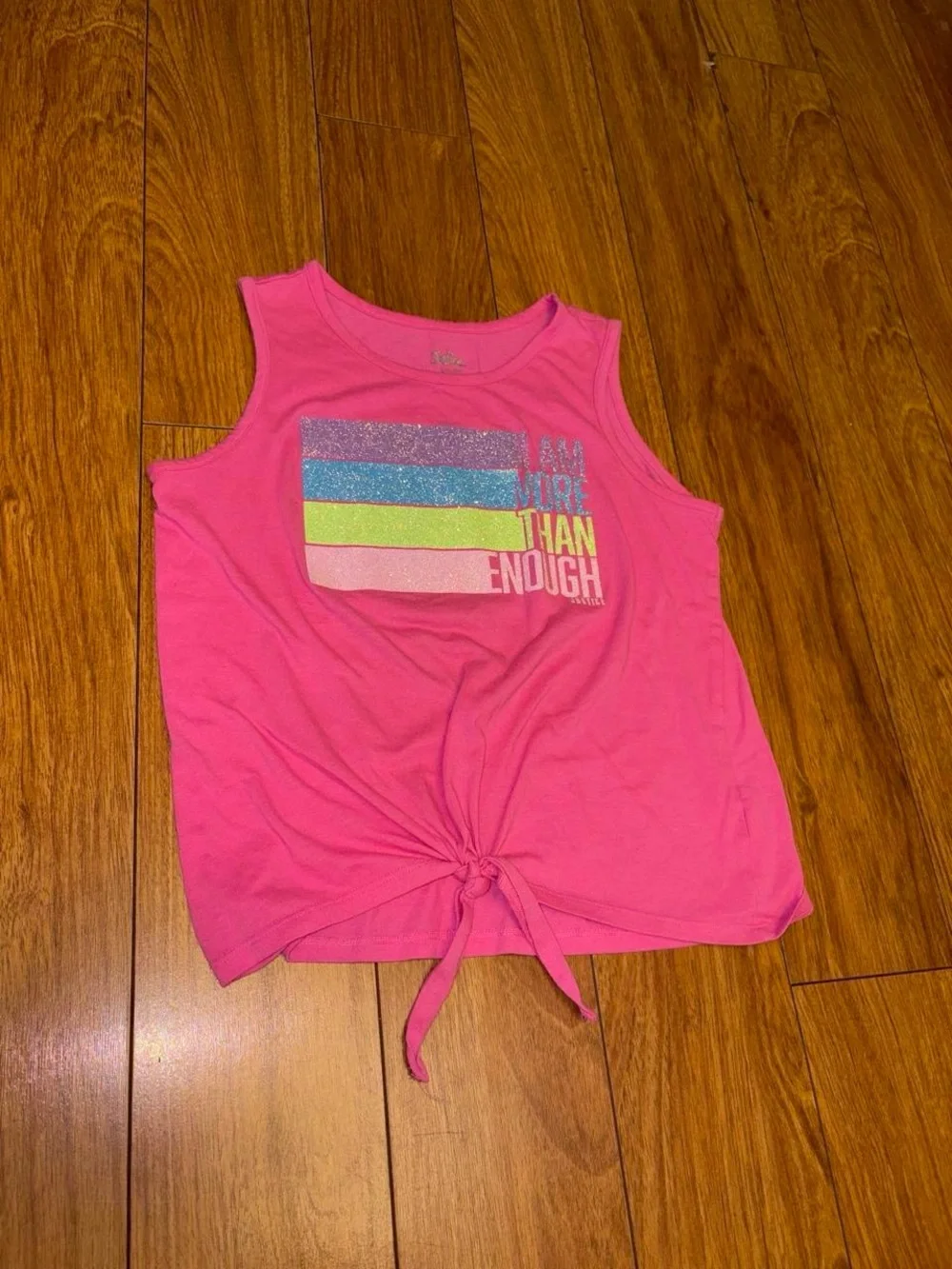 Pink Justice tank top with sparkle graphic design